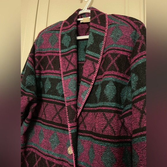 Vintage 1980’s Laura Michelle Bold Southwestern Geometric Knit Jacket - Picture 2 of 11